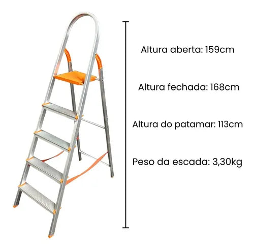Escada De Alumínio 5 Degraus Com Faixa De Segurança